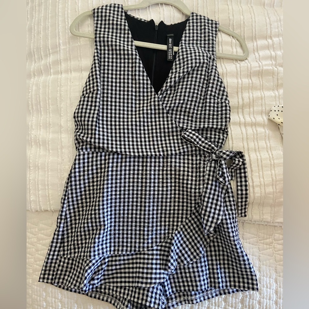 Design Lab Gingham Printed Mini Romper